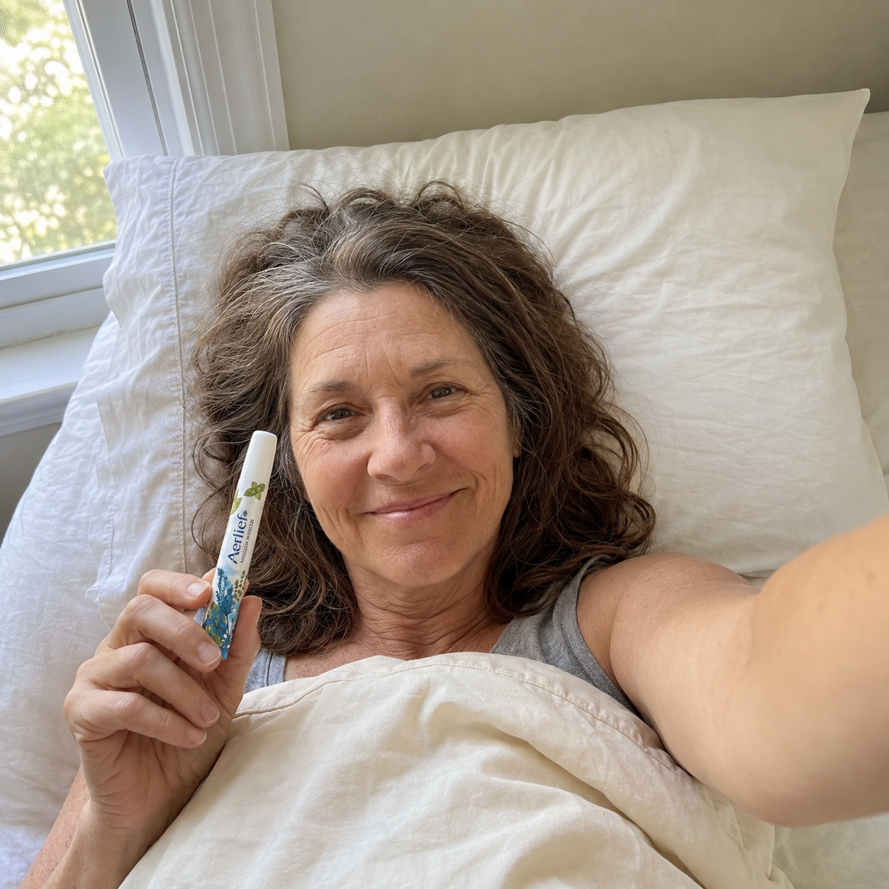 Lindy A. holding Aerlief inhaler
