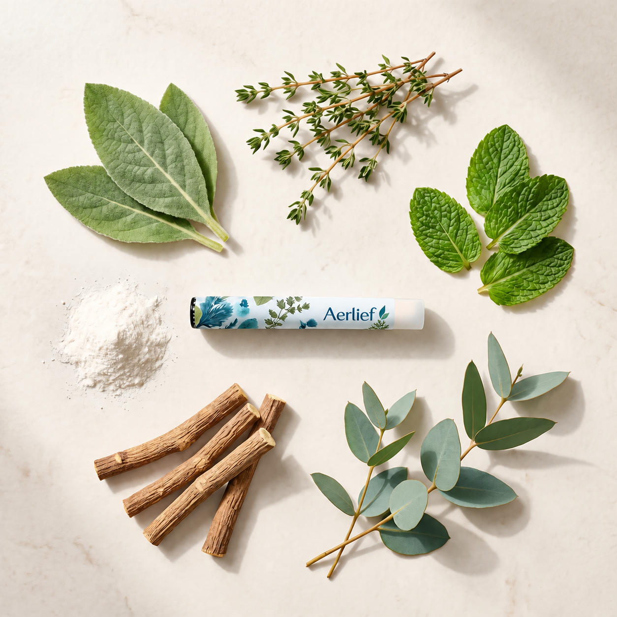 Natural botanical ingredients surrounding Aerlief inhaler